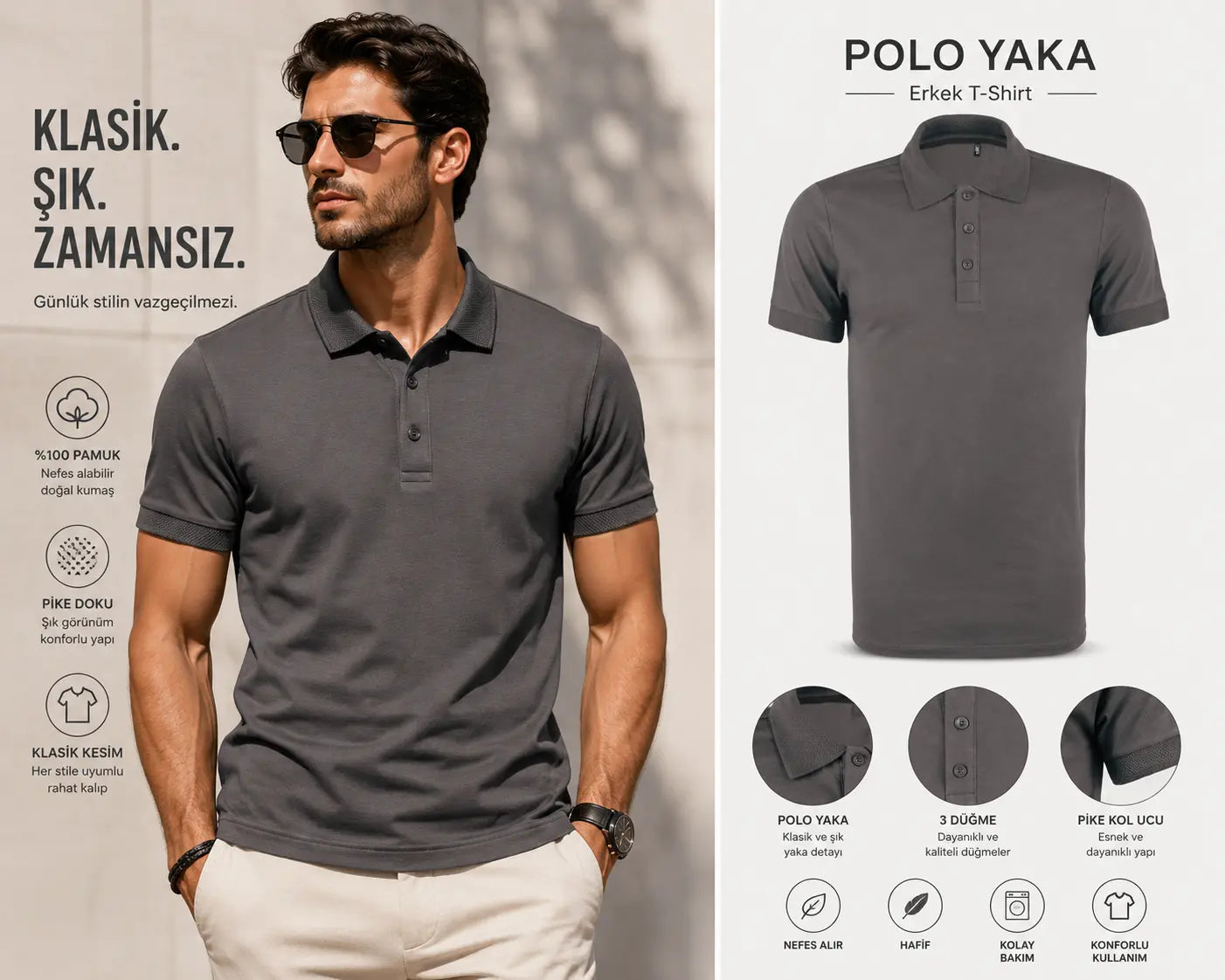 LUXIC CORE Erkek Polo Yaka Tişört Likralı Pike Kumaş Terletmez Slim Fit Günlük Şık Tasarım LUXIC CORE