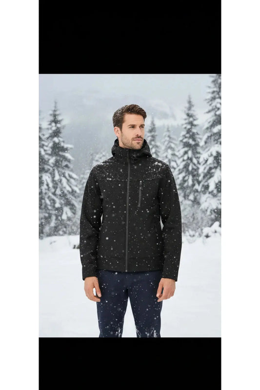 LUXIC CORE Erkek Kapüşonlu Softshell Mont Siyah – Suya Dayanıklı, Rüzgar Geçirmez Outdoor Mont LUXIC CORE