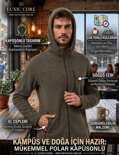 LUXIC CORE Kapüşonlu Polar 3 Cepli Fermuarlı Sıcak Tutan Kışlık Outdoor Hoodie Günlük StilPro LUXIC CORE