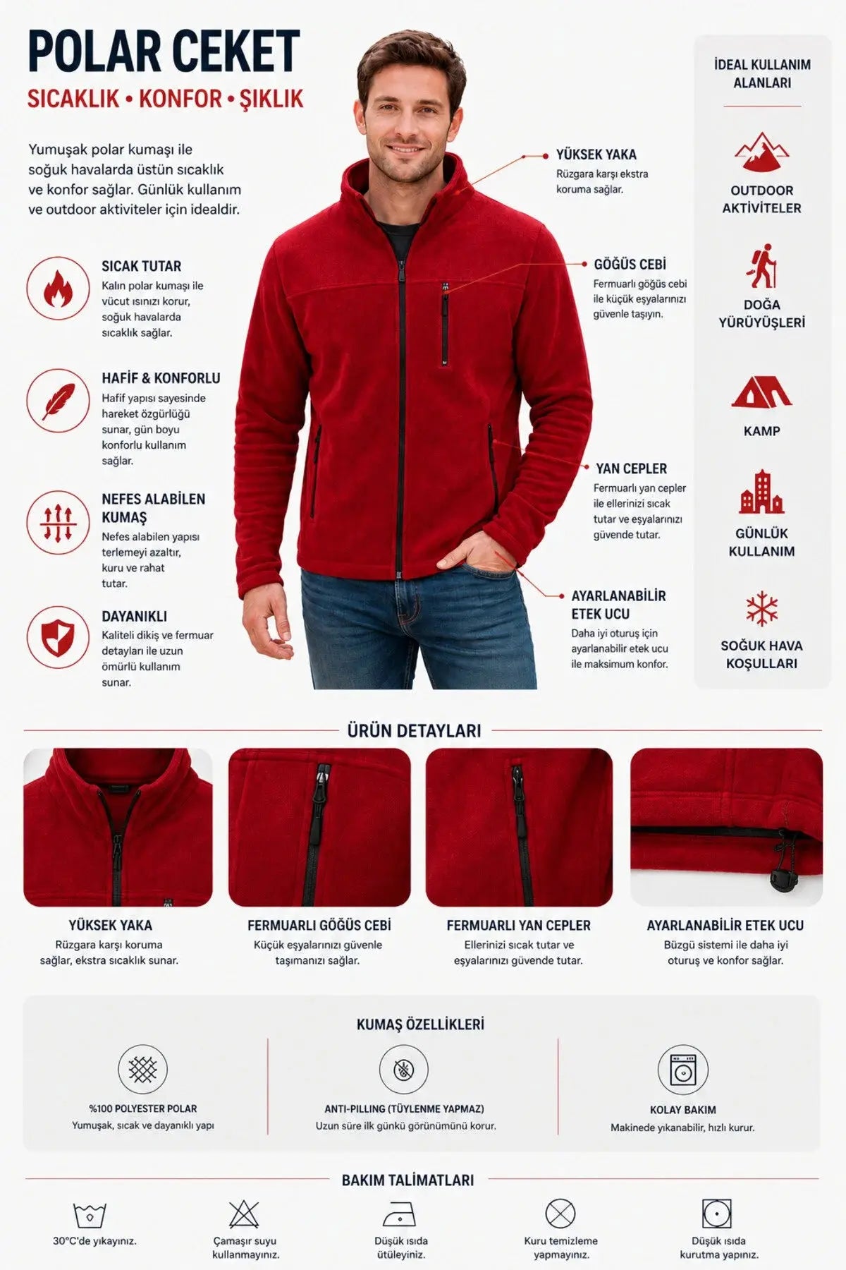 LUXIC CORE Erkek  Fermuarlı Polar Mont – Dik Yaka, Cepli, Günlük & Outdoor Kullanım LUXIC CORE