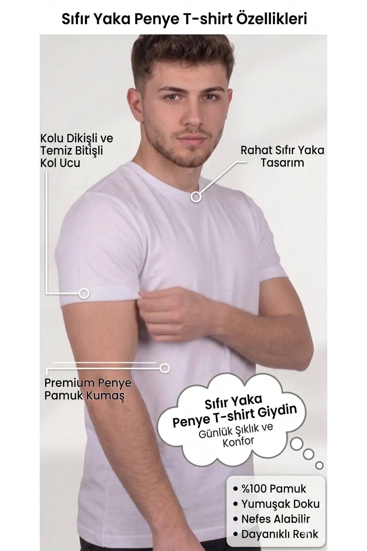 LUXIC CORE Erkek Slim Fit Bisiklet Yaka Pamuk Penye Günlük Rahat Basic Tişört LUXIC CORE