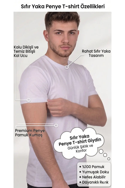 LUXIC CORE Erkek Slim Fit Bisiklet Yaka Pamuk Penye Günlük Rahat Basic Tişört LUXIC CORE