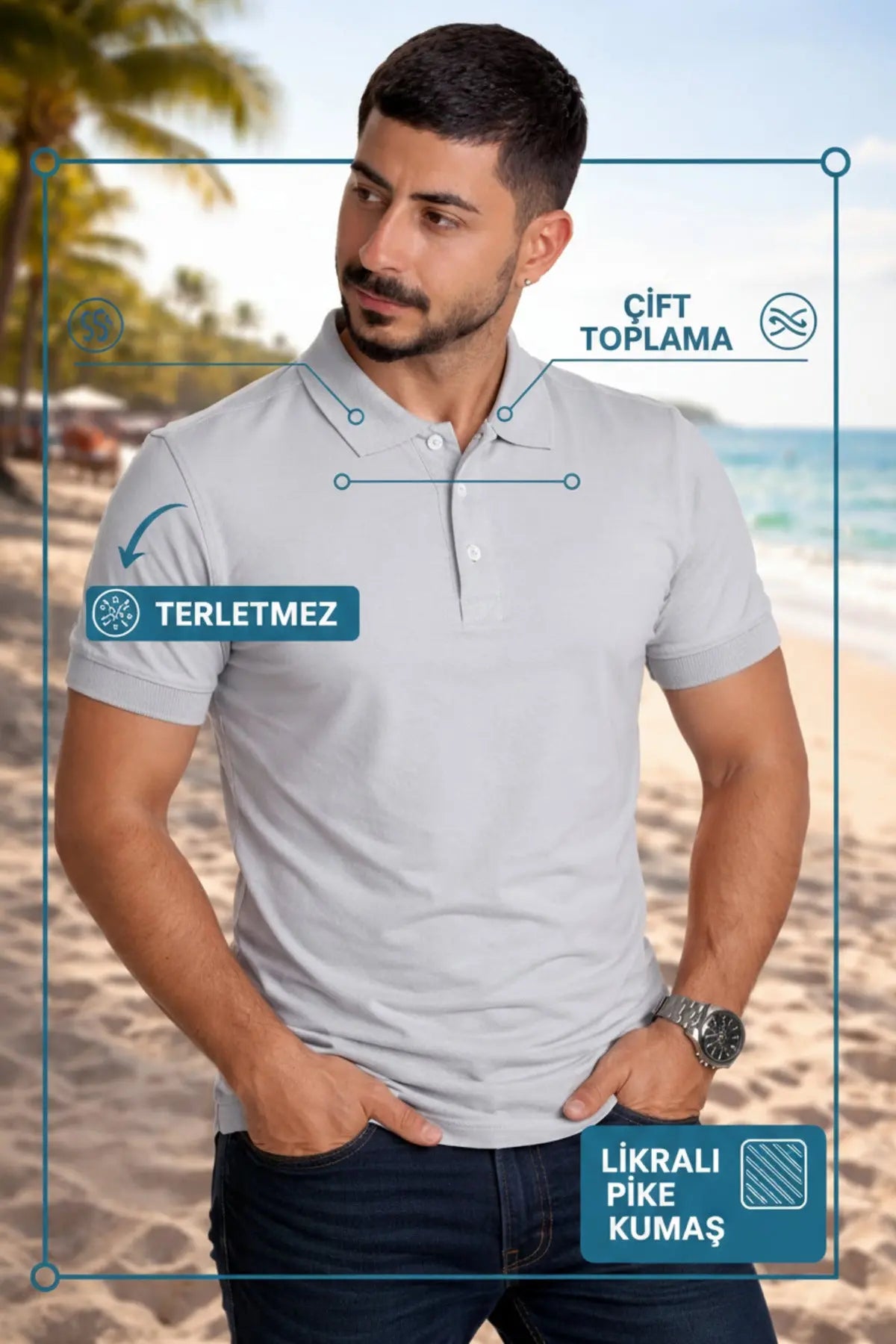 LUXIC CORE Erkek Polo Yaka Tişört Likralı Pike Kumaş Terletmez Slim Fit Günlük Şık Tasarım LUXIC CORE