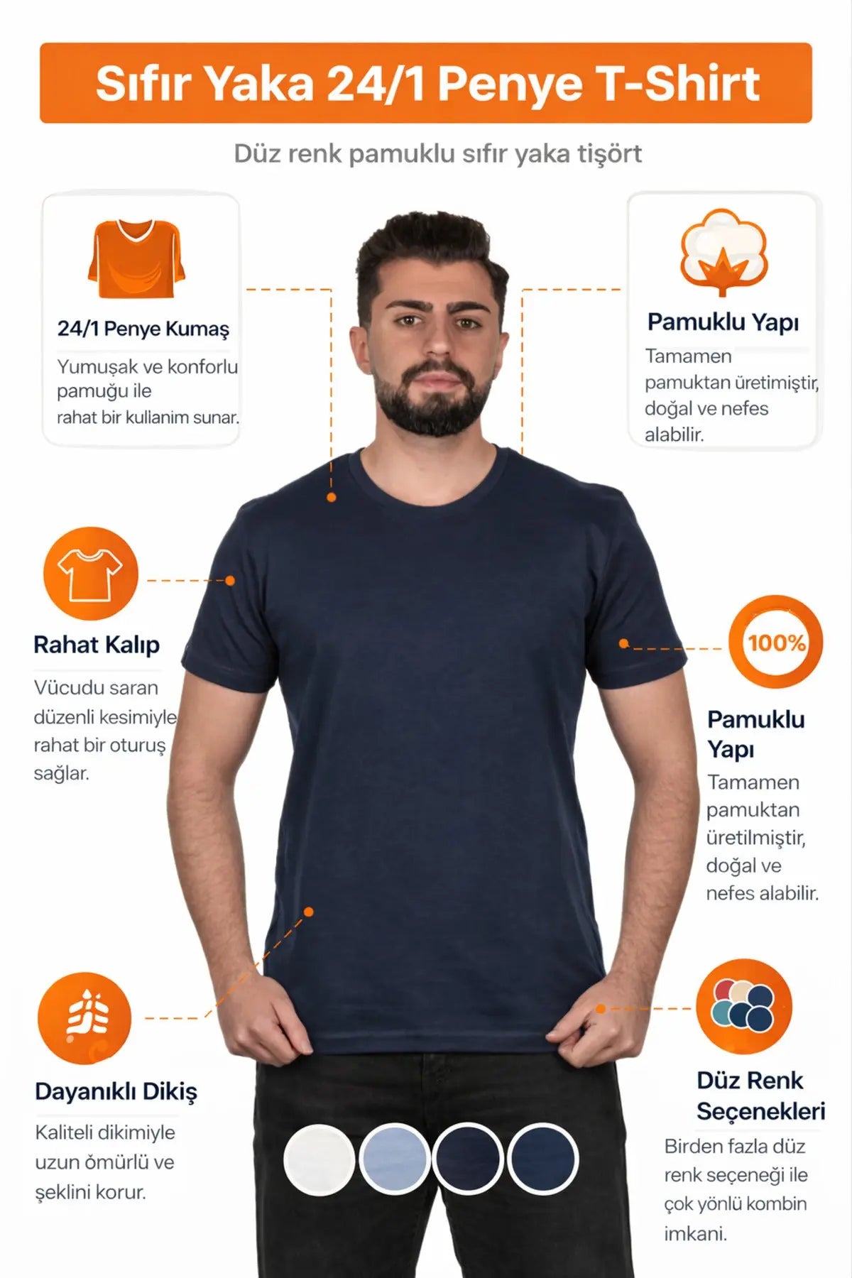 LUXIC CORE Erkek Slim Fit Bisiklet Yaka Pamuk Penye Günlük Rahat Basic Tişört LUXIC CORE