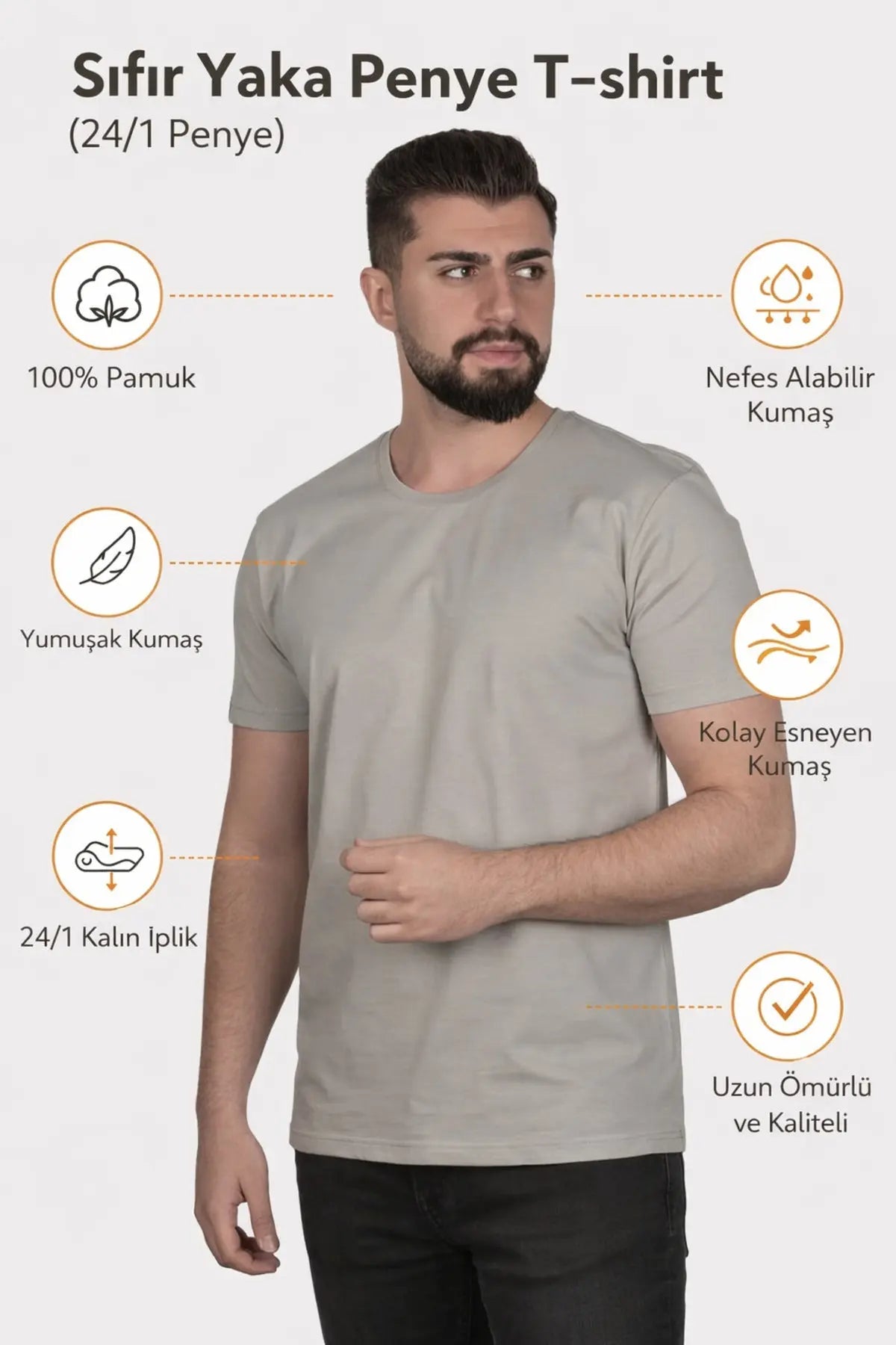 LUXIC CORE Erkek Slim Fit Bisiklet Yaka Pamuk Penye Günlük Rahat Basic Tişört LUXIC CORE