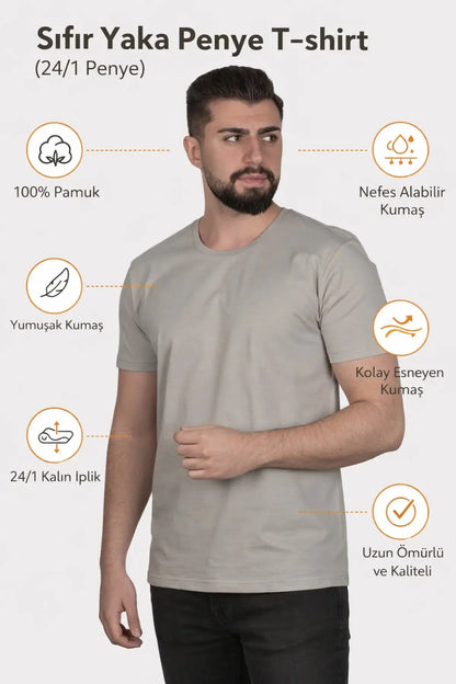 LUXIC CORE Erkek Slim Fit Bisiklet Yaka Pamuk Penye Günlük Rahat Basic Tişört LUXIC CORE