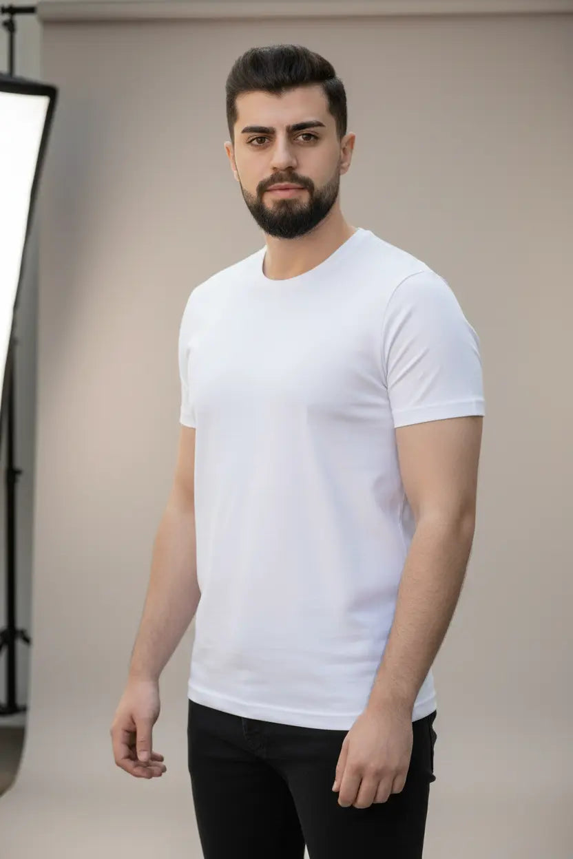 LUXIC CORE Erkek Slim Fit Bisiklet Yaka Pamuk Penye Günlük Rahat Basic Tişört LUXIC CORE