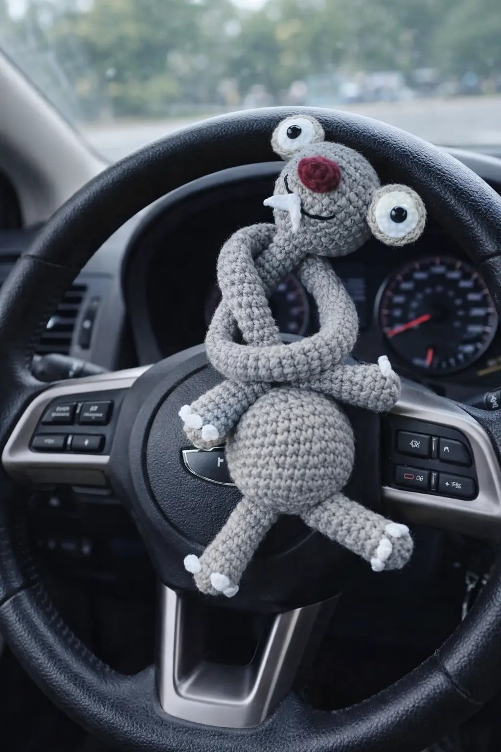 El Yapımı Amigurumi sid Araba Direksiyon Süsü, Sevimli Peluş Figür, Dekoratif Aksesuar LUXIC CORE