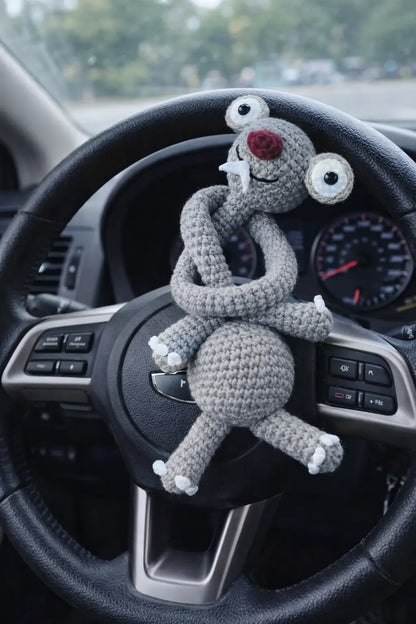 El Yapımı Amigurumi sid Araba Direksiyon Süsü, Sevimli Peluş Figür, Dekoratif Aksesuar LUXIC CORE