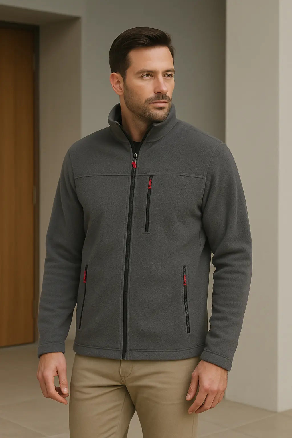 LUXIC CORE Erkek  Fermuarlı Polar Mont – Dik Yaka, Cepli, Günlük & Outdoor Kullanım LUXIC CORE