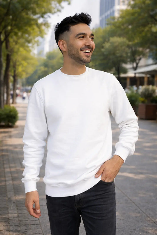 LUXIC CORE Erkek Beyaz Basic Sweatshirt Geniş Kalıp | Bisiklet Yaka, Rahat Kesim, Günlük ve Sokak Stili LUXIC CORE