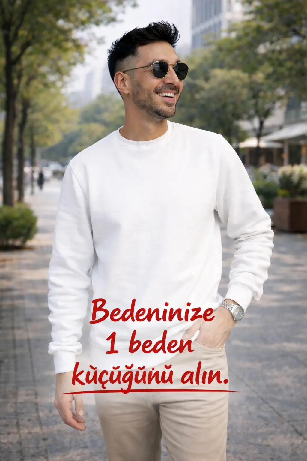 LUXIC CORE Erkek Beyaz Basic Sweatshirt Geniş Kalıp | Bisiklet Yaka, Rahat Kesim, Günlük ve Sokak Stili LUXIC CORE