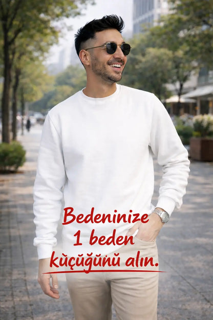 LUXIC CORE Erkek Beyaz Basic Sweatshirt Geniş Kalıp | Bisiklet Yaka, Rahat Kesim, Günlük ve Sokak Stili LUXIC CORE