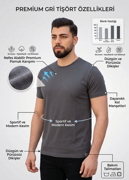LUXIC CORE Erkek Slim Fit Bisiklet Yaka Pamuk Penye Günlük Rahat Basic Tişört LUXIC CORE