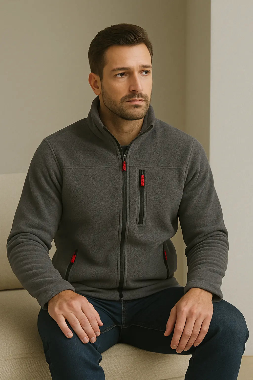 LUXIC CORE Erkek  Fermuarlı Polar Mont – Dik Yaka, Cepli, Günlük & Outdoor Kullanım LUXIC CORE