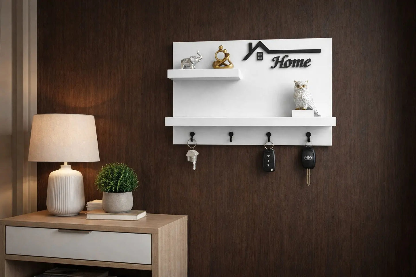 “Dekoratif Home Duvar Anahtarlık Askısı ve Raf – Modern Ev Düzenleyici” LUXIC CORE TR