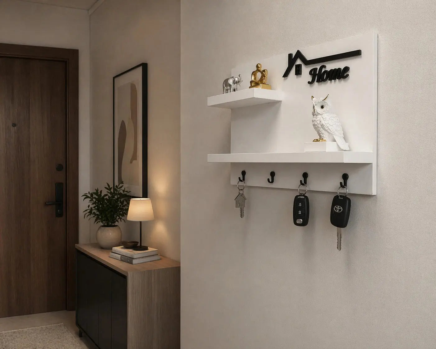 “Dekoratif Home Duvar Anahtarlık Askısı ve Raf – Modern Ev Düzenleyici” LUXIC CORE TR