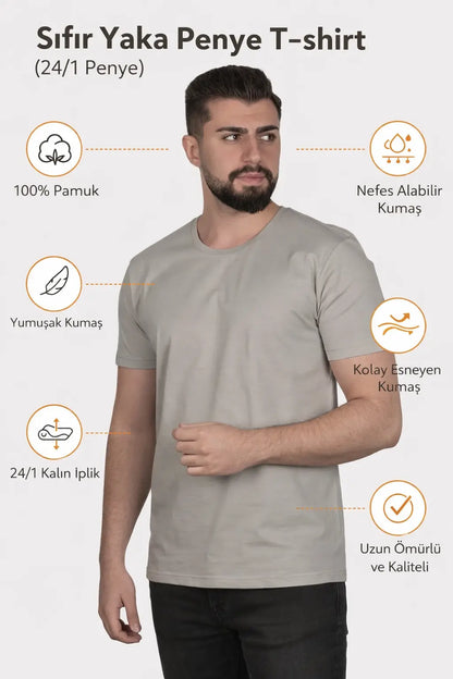LUXIC CORE Erkek Slim Fit Bisiklet Yaka Pamuk Penye Günlük Rahat Basic Tişört LUXIC CORE