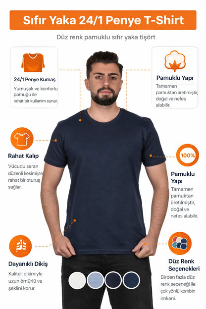 LUXIC CORE Erkek Slim Fit Bisiklet Yaka Pamuk Penye Günlük Rahat Basic Tişört LUXIC CORE
