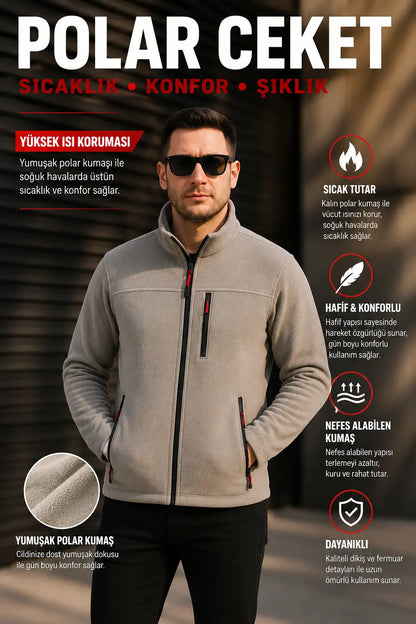LUXIC CORE Kapüşonlu Polar 3 Cepli Fermuarlı Sıcak Tutan Kışlık Outdoor Hoodie Günlük StilPro LUXIC CORE