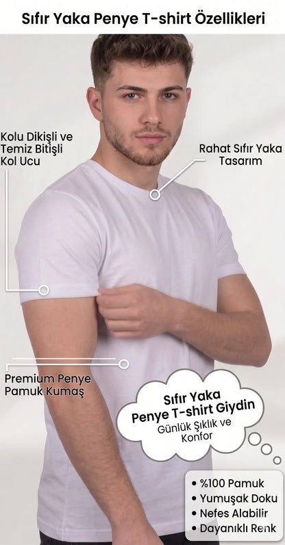 LUXIC CORE Erkek Slim Fit Bisiklet Yaka Pamuk Penye Günlük Rahat Basic Tişört LUXIC CORE