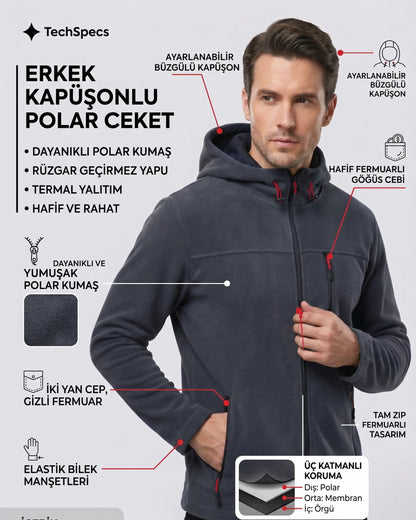 LUXIC CORE Unisex Kapüşonlu Polar 3 Cepli Fermuarlı Sıcak Tutan Kışlık Outdoor Hoodie Günlük StilPro LUXIC CORE