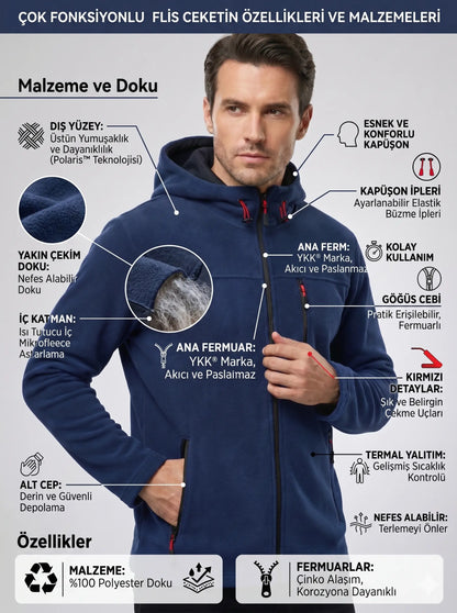 LUXIC CORE Unisex Kapüşonlu Polar 3 Cepli Fermuarlı Sıcak Tutan Kışlık Outdoor Hoodie Günlük StilPro LUXIC CORE