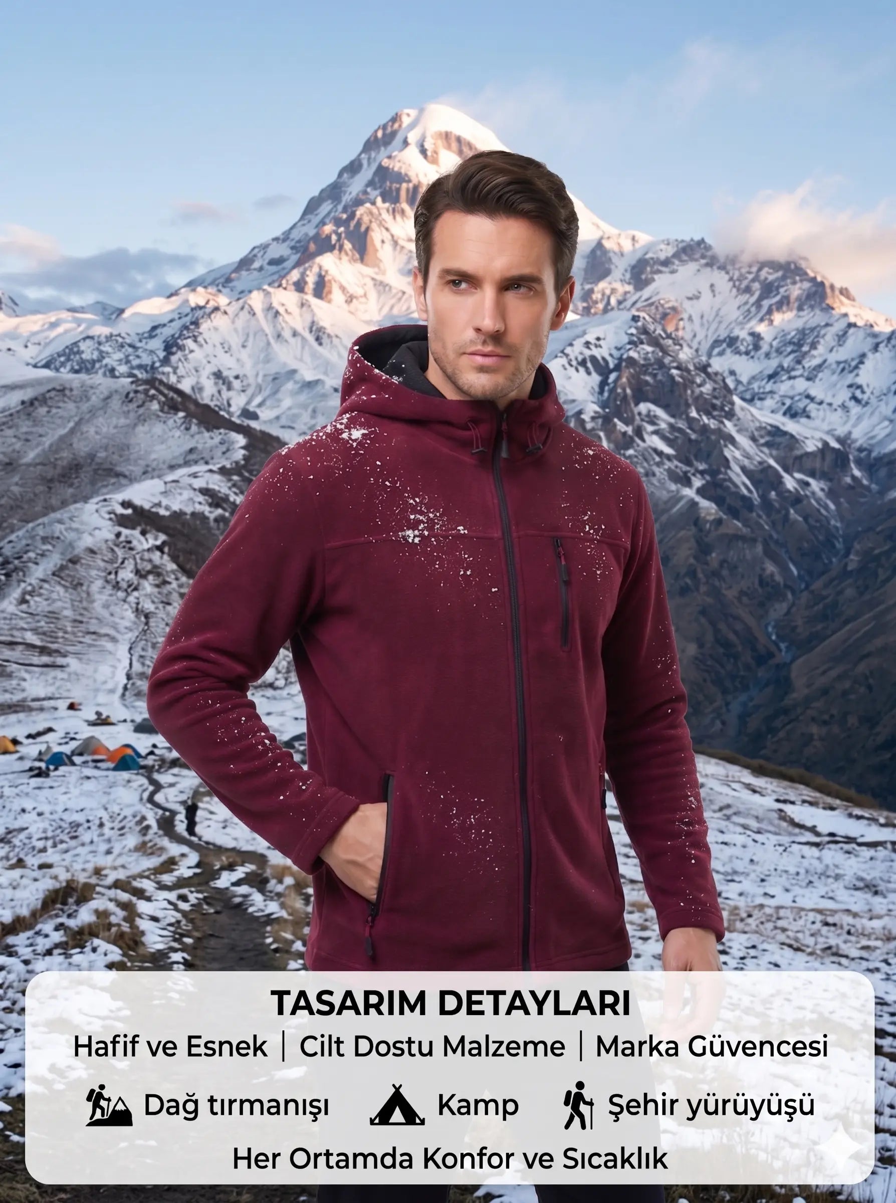 LUXIC CORE Unisex Kapüşonlu Polar 3 Cepli Fermuarlı Sıcak Tutan Kışlık Outdoor Hoodie Günlük StilPro LUXIC CORE