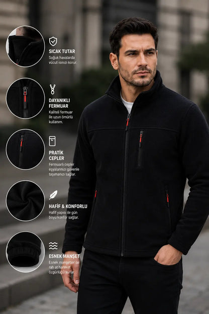 LUXIC CORE Erkek  Fermuarlı Polar Mont – Dik Yaka, Cepli, Günlük & Outdoor Kullanım LUXIC CORE
