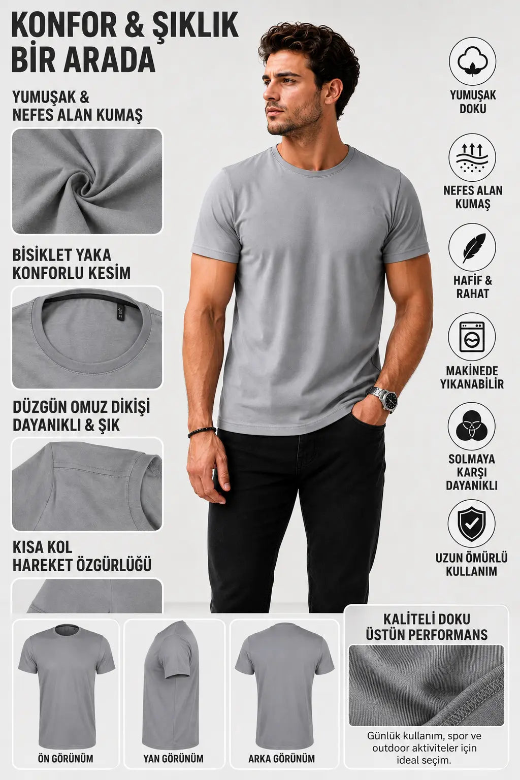 Basic Pamuk Slim Fit Bisiklet Yaka Erkek Tişört – Günlük Konfor & Şık Stil LUXIC CORE
