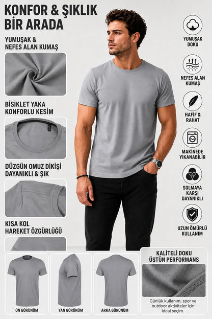 Basic Pamuk Slim Fit Bisiklet Yaka Erkek Tişört – Günlük Konfor & Şık Stil LUXIC CORE
