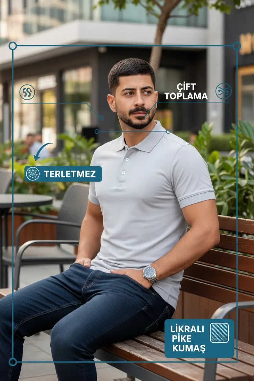 LUXIC CORE Erkek Polo Yaka Tişört Likralı Pike Kumaş Terletmez Slim Fit Günlük Şık Tasarım LUXIC CORE