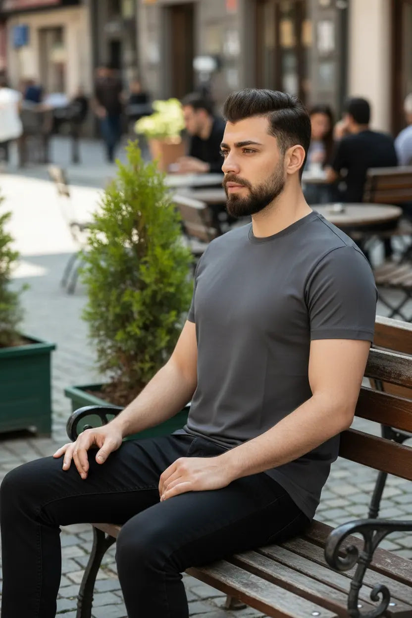 LUXIC CORE Erkek Slim Fit Bisiklet Yaka Pamuk Penye Günlük Rahat Basic Tişört LUXIC CORE