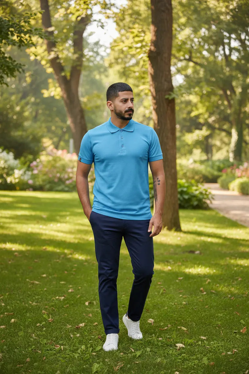 LUXIC CORE Erkek Polo Yaka Tişört Likralı Pike Kumaş Terletmez Slim Fit Günlük Şık Tasarım LUXIC CORE