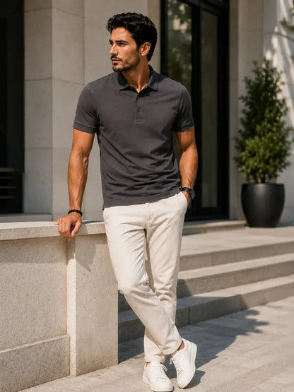 LUXIC CORE Erkek Polo Yaka Tişört Likralı Pike Kumaş Terletmez Slim Fit Günlük Şık Tasarım LUXIC CORE
