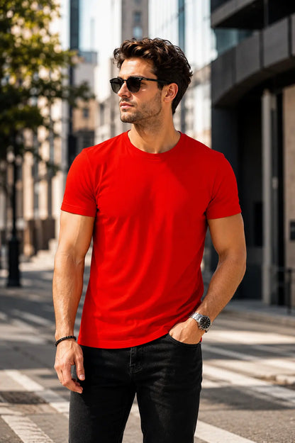 Basic Pamuk Slim Fit Bisiklet Yaka Erkek Tişört – Günlük Konfor & Şık Stil LUXIC CORE