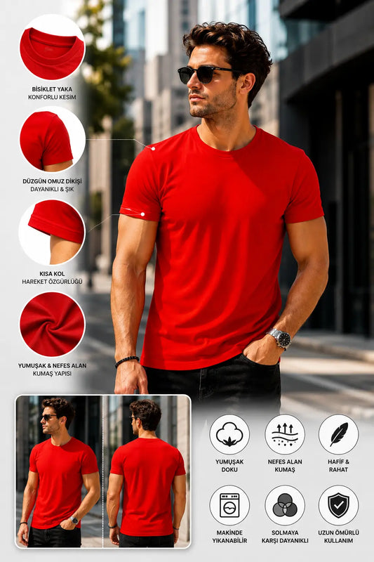Basic Pamuk Slim Fit Bisiklet Yaka Erkek Tişört – Günlük Konfor & Şık Stil LUXIC CORE