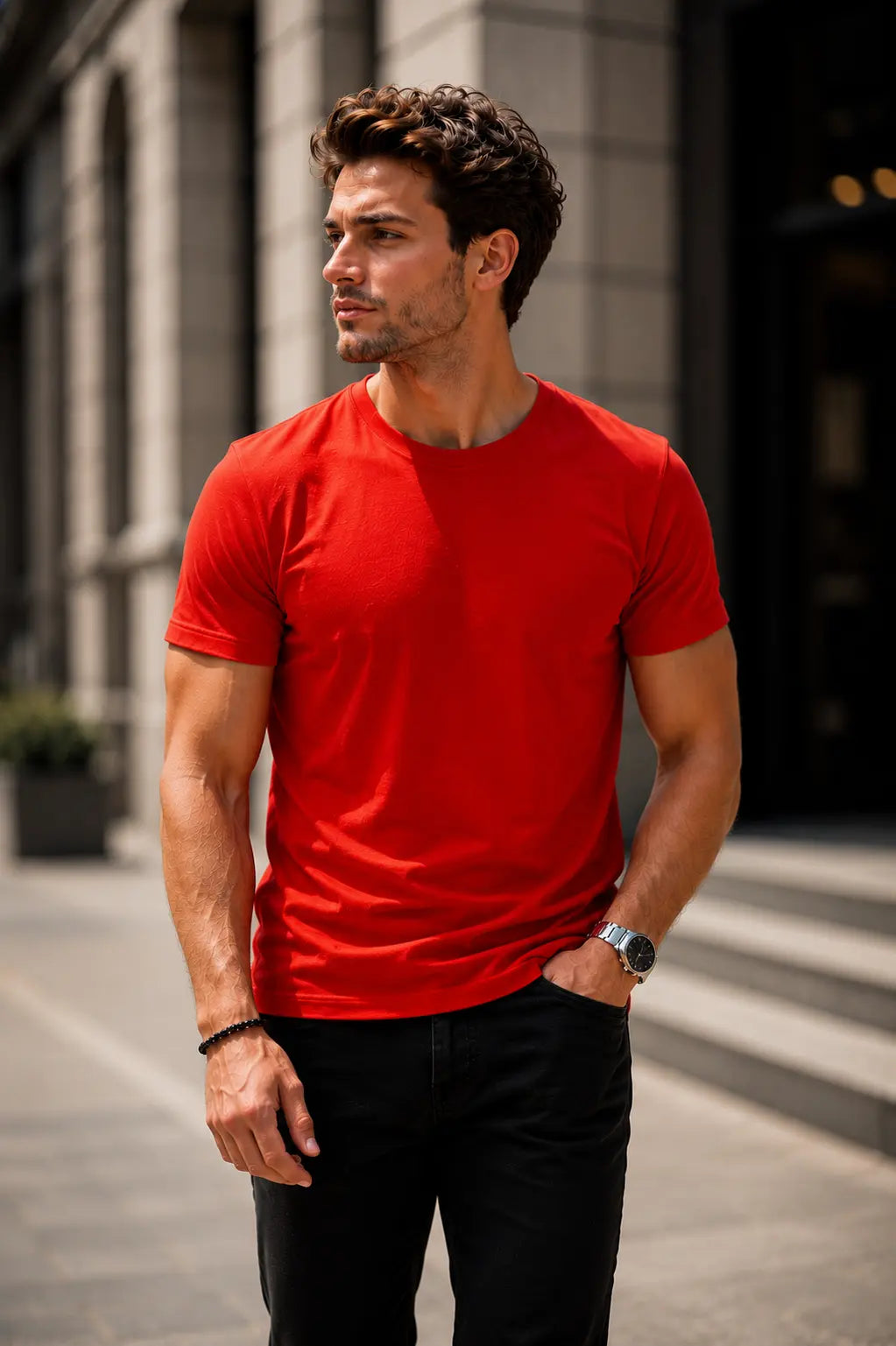 Basic Pamuk Slim Fit Bisiklet Yaka Erkek Tişört – Günlük Konfor & Şık Stil LUXIC CORE