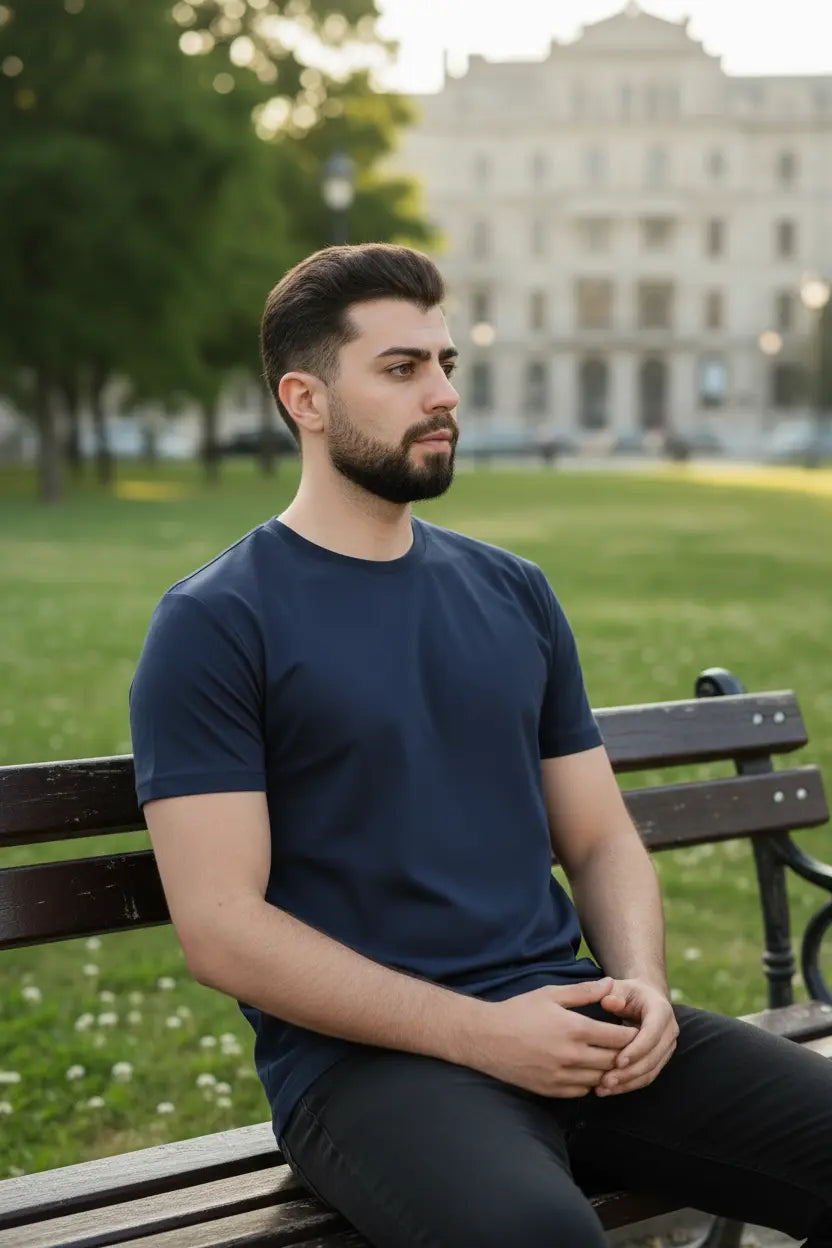 LUXIC CORE Erkek Slim Fit Bisiklet Yaka Pamuk Penye Günlük Rahat Basic Tişört LUXIC CORE