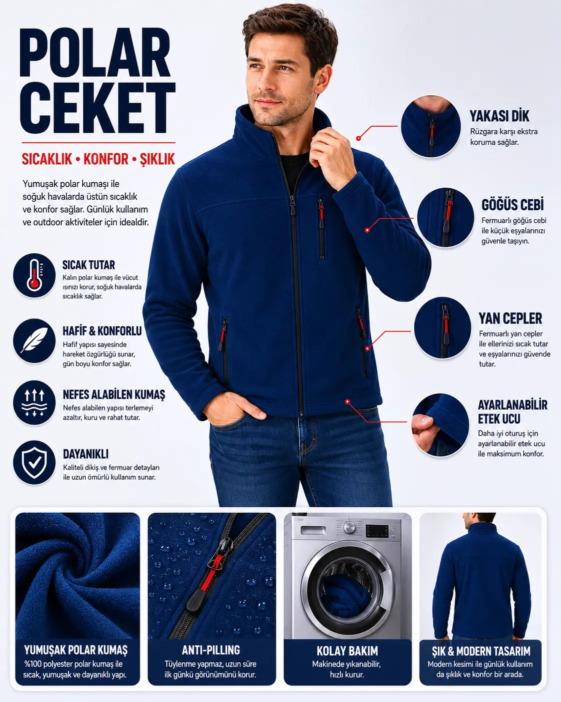 LUXIC CORE Kapüşonlu Polar 3 Cepli Fermuarlı Sıcak Tutan Kışlık Outdoor Hoodie Günlük StilPro LUXIC CORE