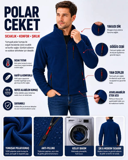 LUXIC CORE Kapüşonlu Polar 3 Cepli Fermuarlı Sıcak Tutan Kışlık Outdoor Hoodie Günlük StilPro LUXIC CORE
