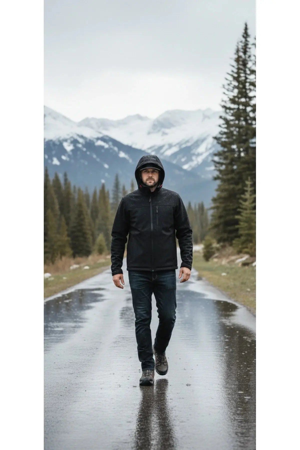 LUXIC CORE Erkek Kapüşonlu Softshell Mont Siyah – Suya Dayanıklı, Rüzgar Geçirmez Outdoor Mont LUXIC CORE