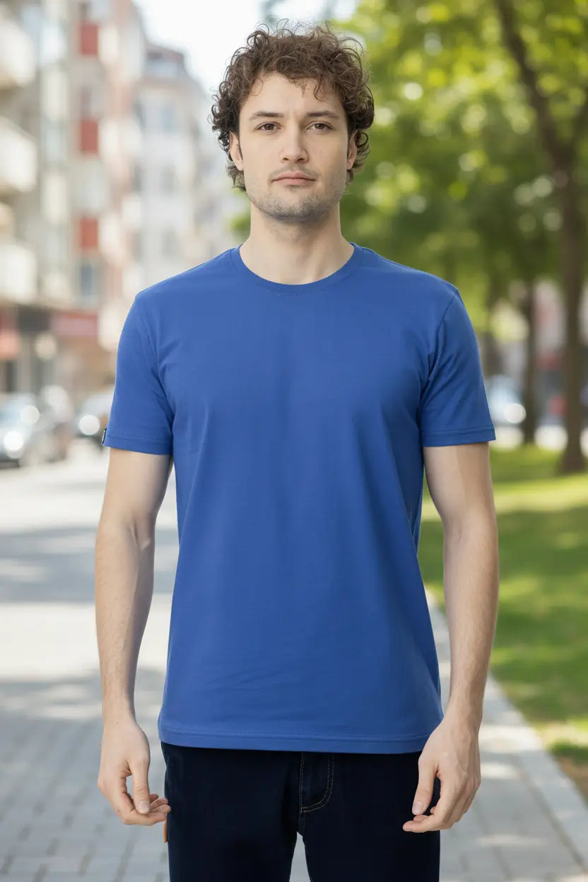 LUXIC CORE Erkek Slim Fit Bisiklet Yaka Pamuk Penye Günlük Rahat Basic Tişört LUXIC CORE