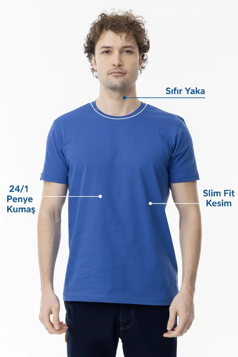 LUXIC CORE Erkek Slim Fit Bisiklet Yaka Pamuk Penye Günlük Rahat Basic Tişört LUXIC CORE