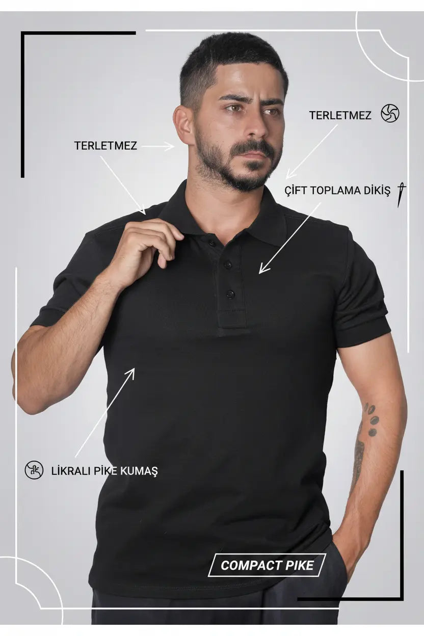 LUXIC CORE Erkek Polo Yaka Tişört Likralı Pike Kumaş Terletmez Slim Fit Günlük Şık Tasarım LUXIC CORE