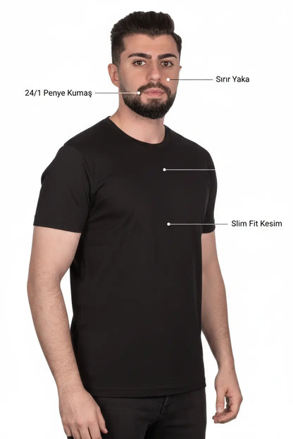 LUXIC CORE Erkek Slim Fit Bisiklet Yaka Pamuk Penye Günlük Rahat Basic Tişört LUXIC CORE