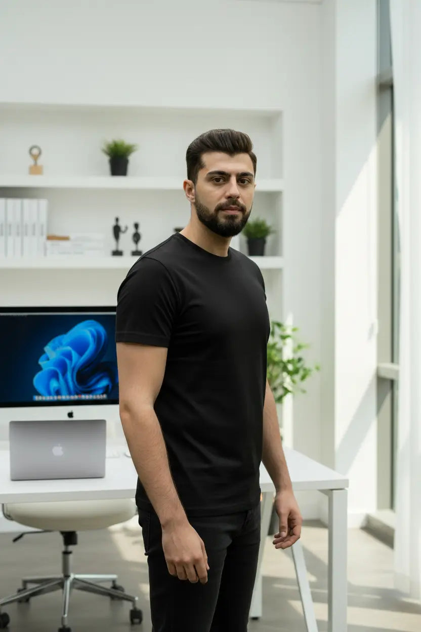 LUXIC CORE Erkek Slim Fit Bisiklet Yaka Pamuk Penye Günlük Rahat Basic Tişört LUXIC CORE