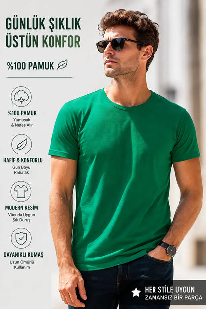 Basic Pamuk Slim Fit Bisiklet Yaka Erkek Tişört – Günlük Konfor & Şık Stil LUXIC CORE