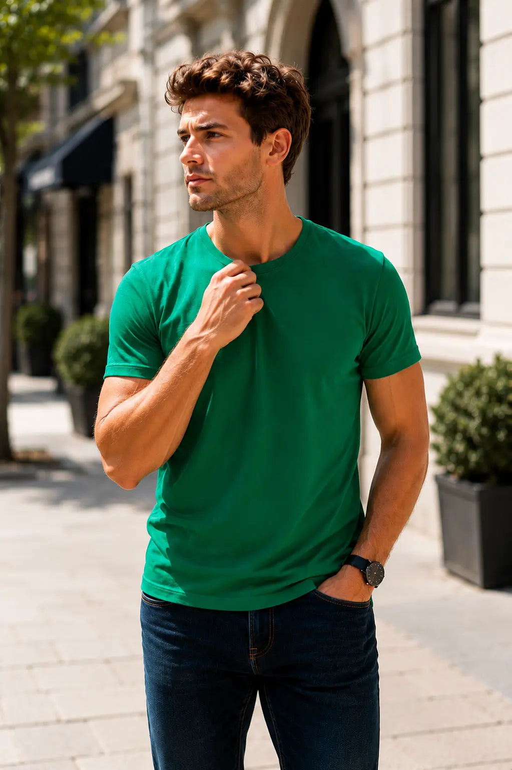 Basic Pamuk Slim Fit Bisiklet Yaka Erkek Tişört – Günlük Konfor & Şık Stil LUXIC CORE