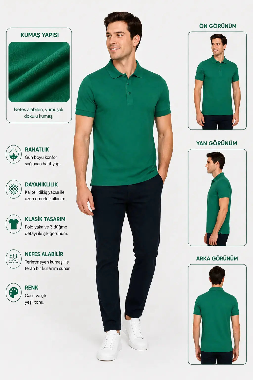 LUXIC CORE Erkek Polo Yaka Tişört Likralı Pike Kumaş Terletmez Slim Fit Günlük Şık Tasarım LUXIC CORE